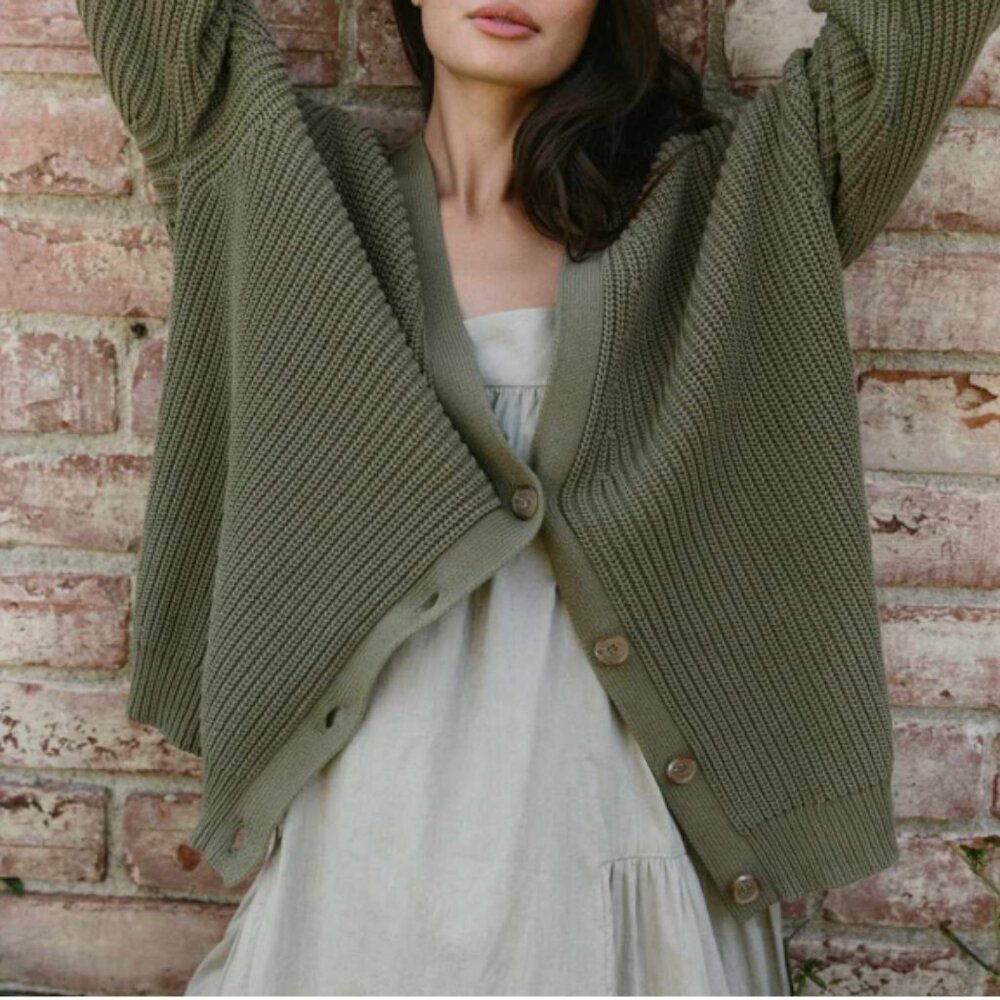 Jenni Kayne Cotton Cocoon Cardigan, Green, Size Large
